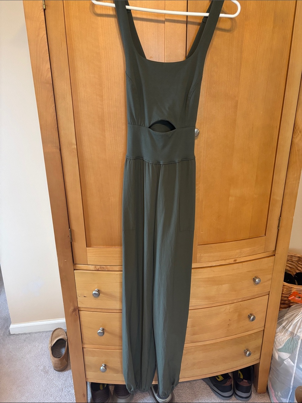 BKE Olive Green Cutout Jumpsuit